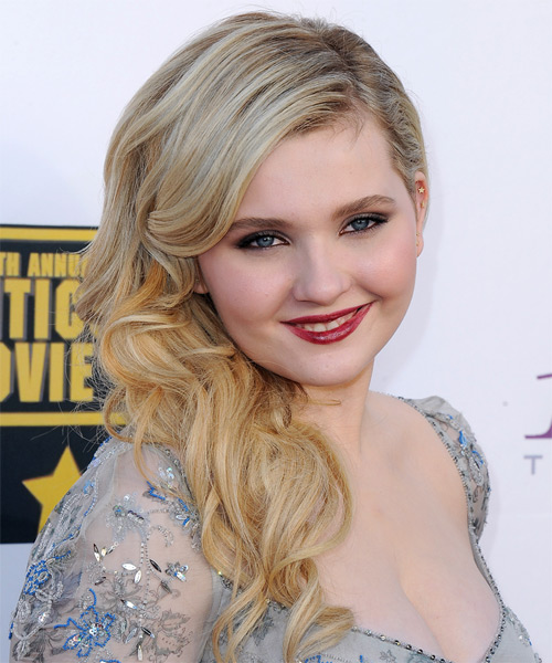 Abigail Breslin Long Wavy   Light Ash Blonde     with Light Blonde Highlights - side on view