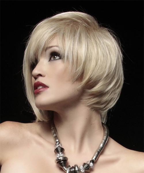 Asymmetrical white blonde hairstyle