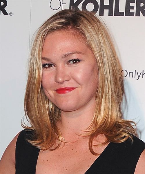 Julia Stiles Medium Straight    Golden Blonde   Hairstyle   with Light Blonde Highlights - side on view