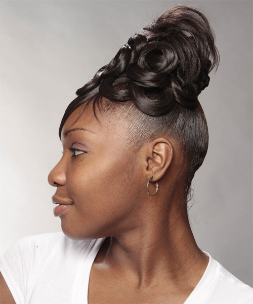 Curly Afro Updo With Sleek Bangs TheHairStyler Curly Afro Updo With Sleek Bangs TheHairStyler