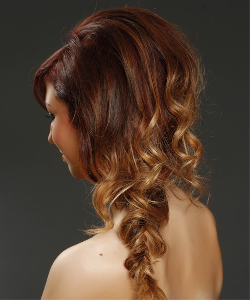 Long Two-Tone Braided Hairstyle with Side Swept Bangs - side on view