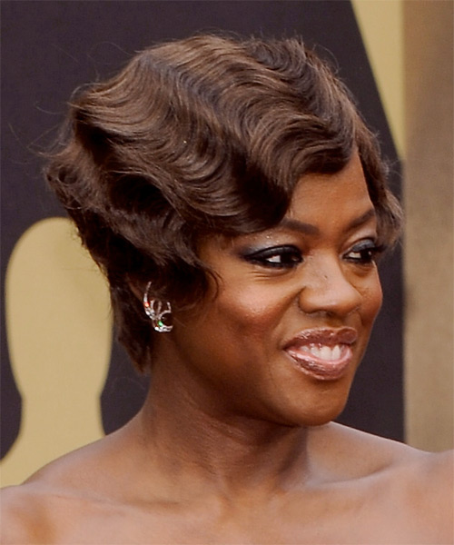 Viola Davis Short Wavy    Chocolate Brunette - side on view