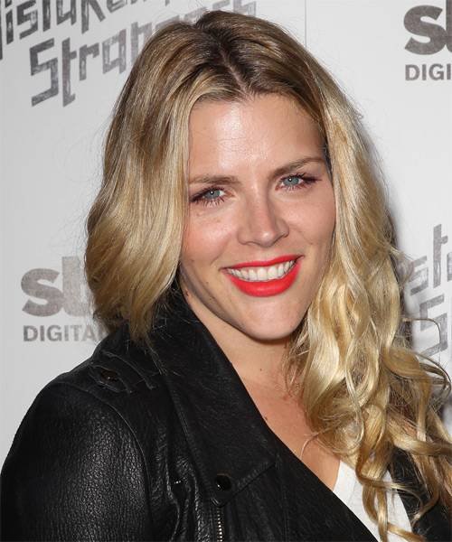 Busy Philipps Long Wavy    Golden Blonde     with Light Blonde Highlights - side on view