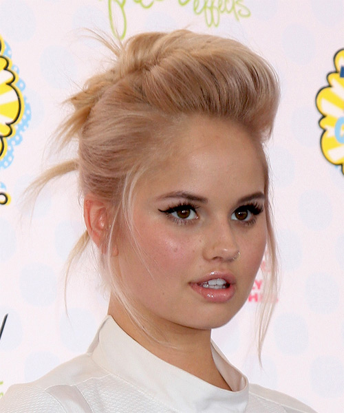 Debby Ryan  Long Straight    Strawberry Blonde  Updo    - Side on View