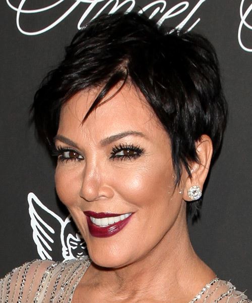 Kris Jenner Short Straight   Black    Hairstyle   - Side View