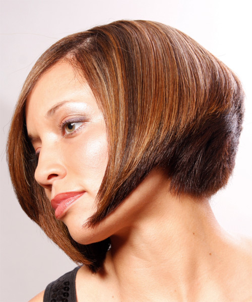 Straight    Copper Brunette with Side Swept Bangs - side view