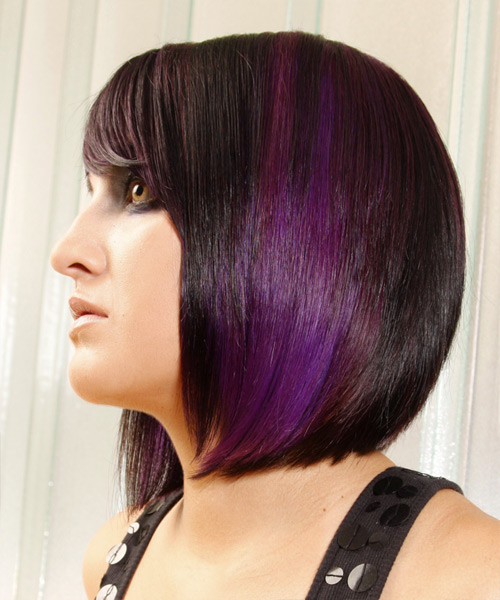 Straight Black  With Purple Highlights - side view