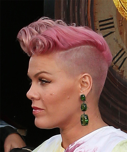 Pink Short Curly    Mohawk - side view