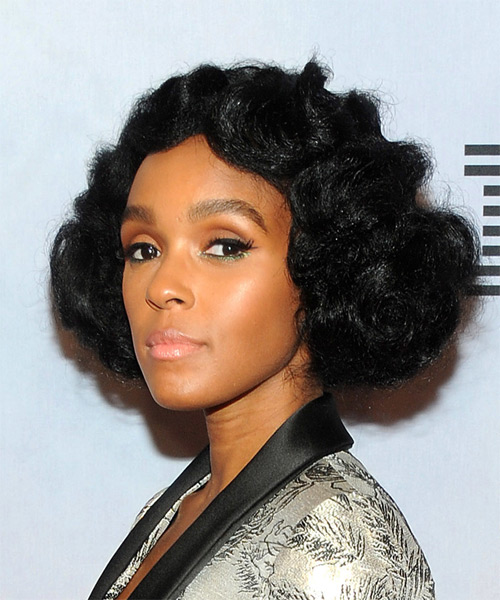 Janelle Monae Short Curly Black Bob with Old Hollywood Waves