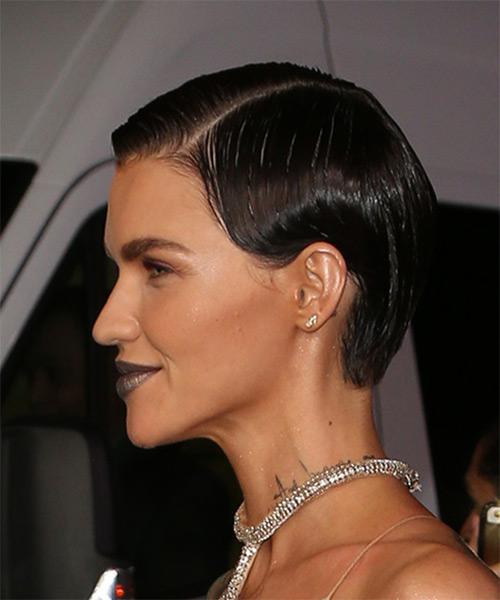 Ruby Rose Slick     Dark Brunette Pixie  Haircut - side view