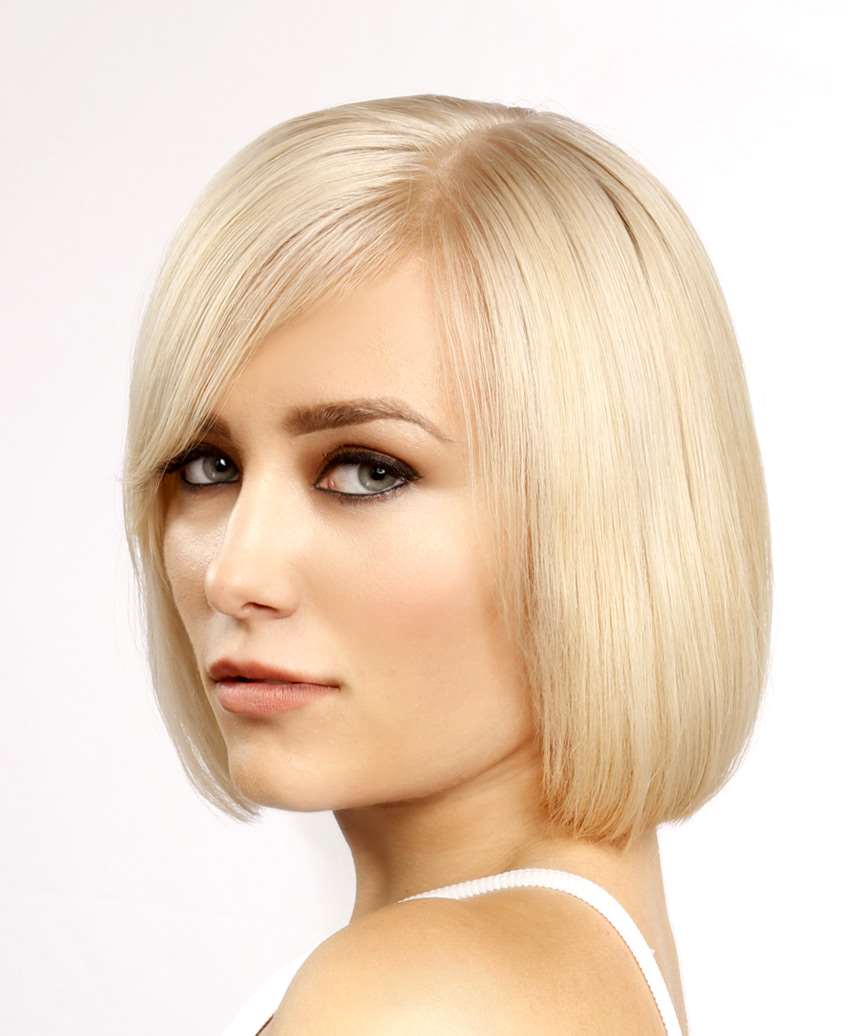 Short Straight   Light Blonde  Haircut with Side Swept Bangs - side view