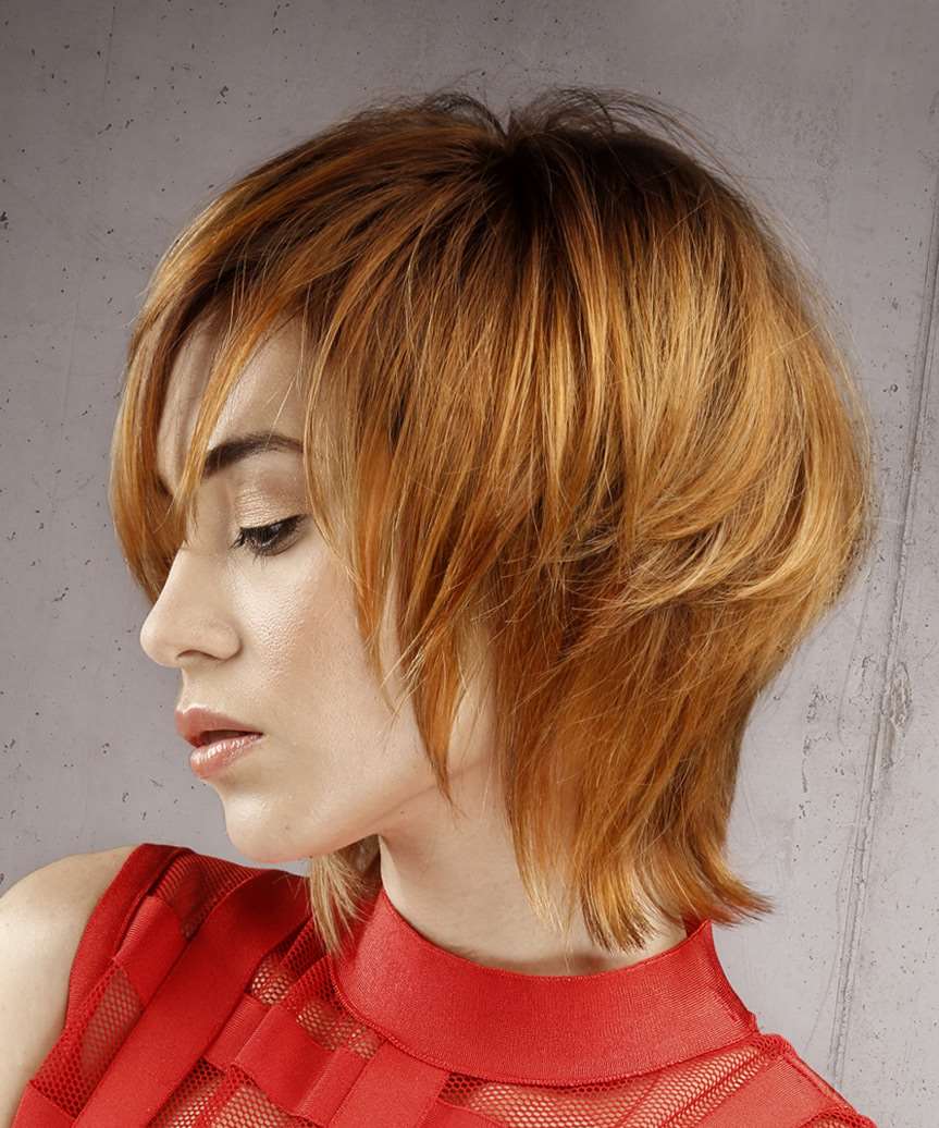 Short Straight Formal Shag Hairstyle with Layered Bangs - Ginger Red ...