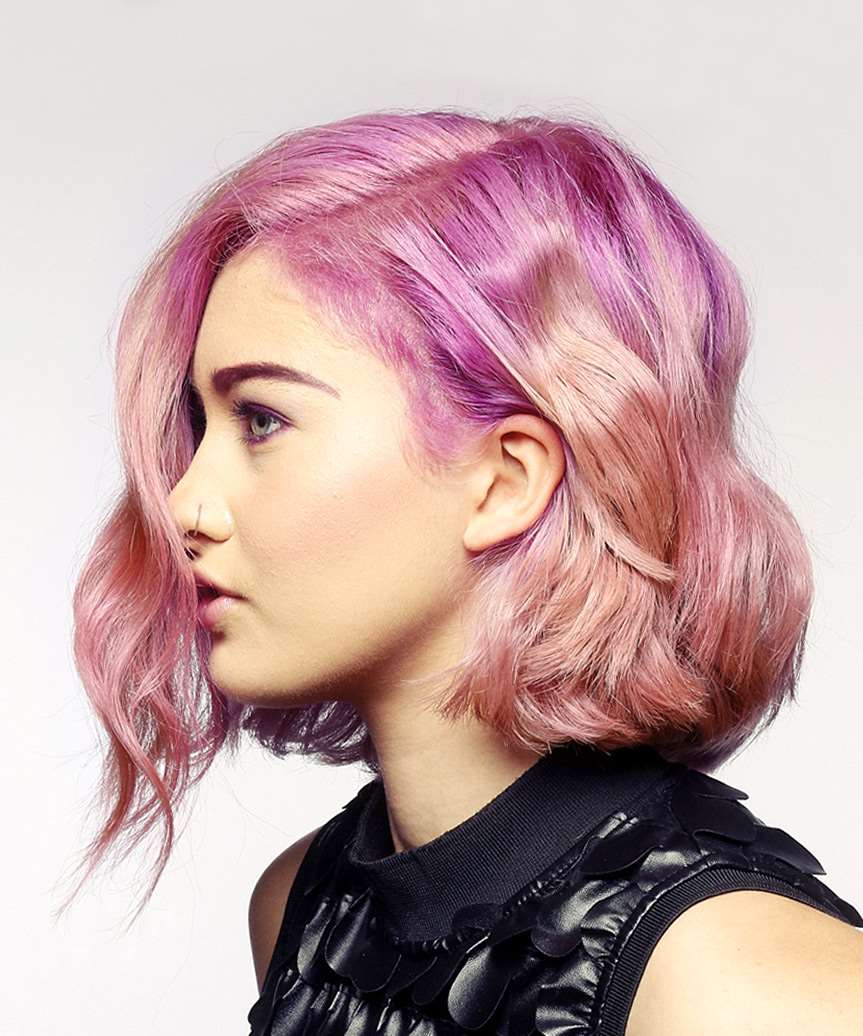 Short Wavy Pink Bob Haircut