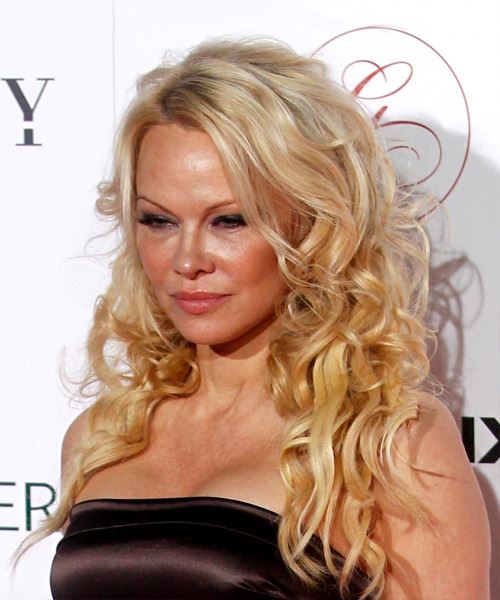 Pamela Anderson Long Wavy   Light Blonde   with Side Swept Bangs - side view