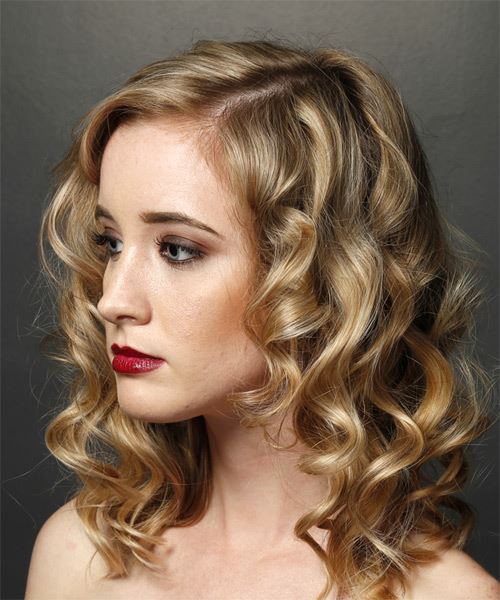  Medium Wavy    Blonde   Hairstyle with Side Swept Bangs  - Side View