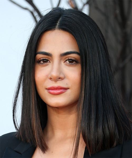 Emeraude Toubia Medium Straight   Black  and Copper Two-Tone Bob  with Blunt Cut Bangs - side view