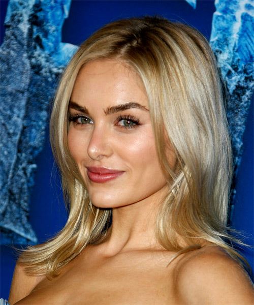Michelle Randolph Long Straight    Blonde   with Layered Bangs  and Light Blonde Highlights - side view