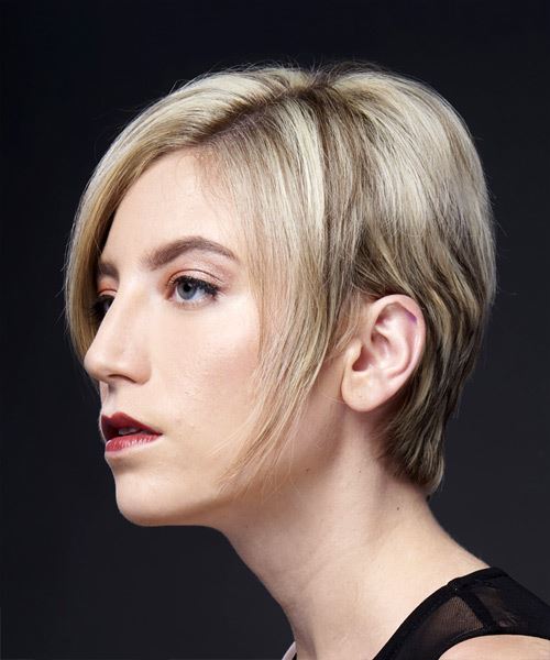 Light Blonde Pixie Haircut With Light Brunette Highlights - side view