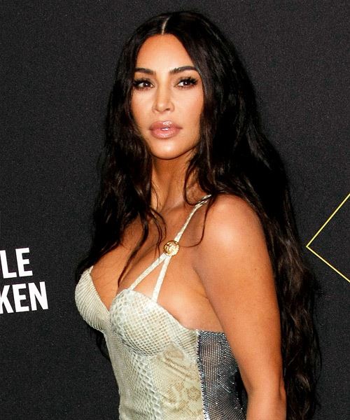 Kim Kardashian Long Wavy   Black    Hairstyle   - Side View