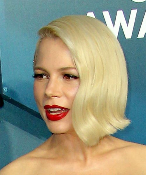 Michelle Williams Short Straight   Light Blonde Bob  with Side Swept Bangs - side view