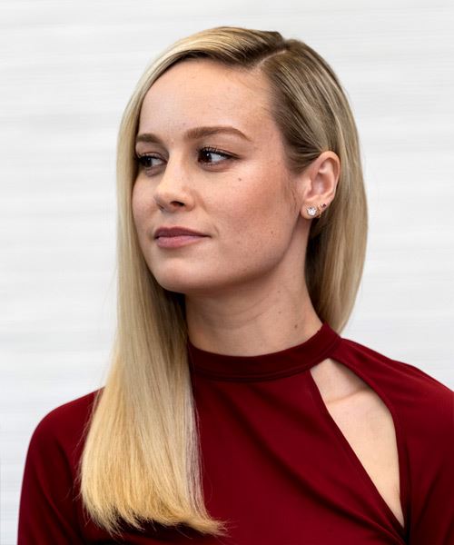 Brie Larson Long Straight   Light Blonde   with Side Swept Bangs - side view