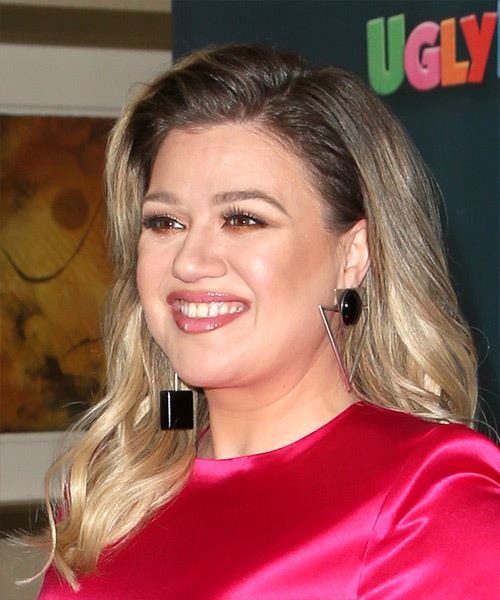 Kelly Clarkson Long Wavy    Brunette and  Blonde Two-Tone   Hairstyle   - Side View