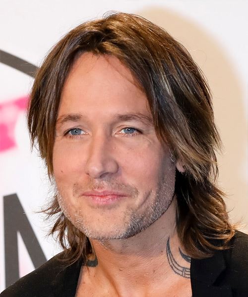 Keith Urban Medium Straight    Brunette     with  Blonde Highlights - side view