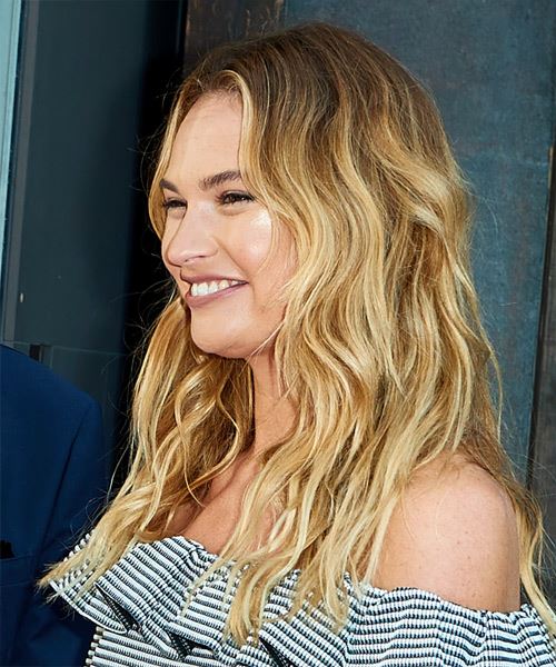 Lily James Long Wavy   Dark Blonde     with Light Blonde Highlights - side view