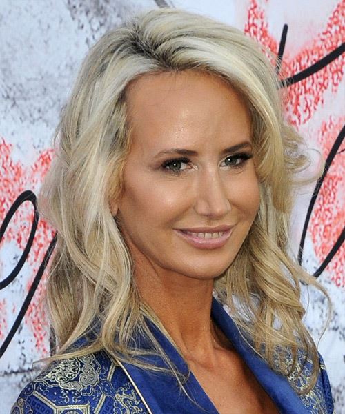 Victoria Hervey Long Wavy    Blonde   Hairstyle with Side Swept Bangs  and Light Blonde Highlights - Side View