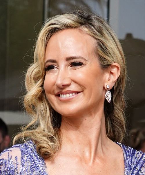 Victoria Hervey Long Wavy   Light Blonde   with Side Swept Bangs - side view