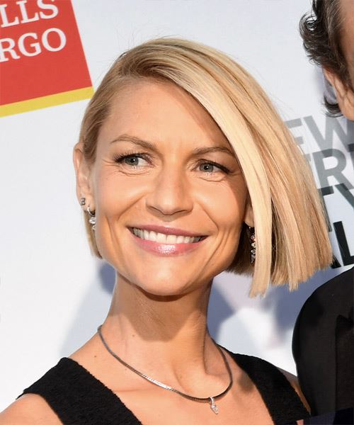 Claire Danes Short Straight    Blonde Bob  with Side Swept Bangs  and Light Blonde Highlights - side view