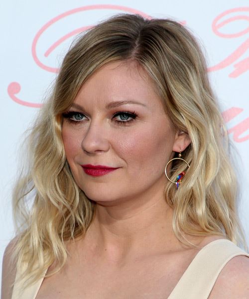 Kirsten Dunst Medium Wavy    Blonde   with Side Swept Bangs  and Light Blonde Highlights - side view
