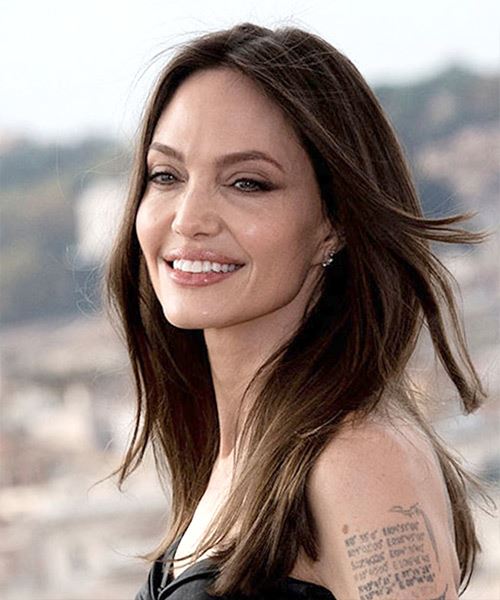 Angelina Jolie Long Straight   Dark Brunette - side view