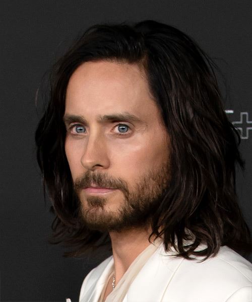 Jared Leto Long Wavy   Black    Hairstyle   - Side View