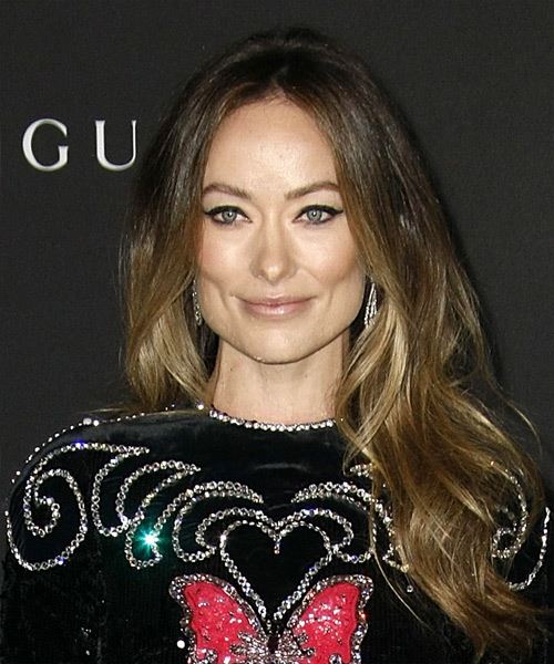Olivia Wilde Long Straight    Brunette   Hairstyle   with  Blonde Highlights - Side View