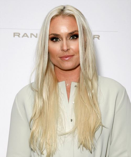 Lindsey Vonn Long Straight   White   Hairstyle with Layered Bangs - side view