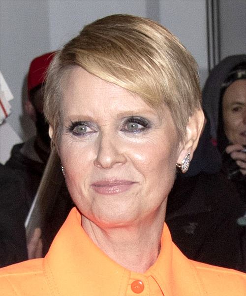 Cynthia Nixon      Grey Pixie  Cut   with  Blonde Highlights - Side View