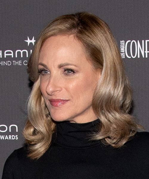 Marlee Matlin Medium Wavy    Blonde   Hairstyle with Side Swept Bangs  and  Grey Highlights - Side View