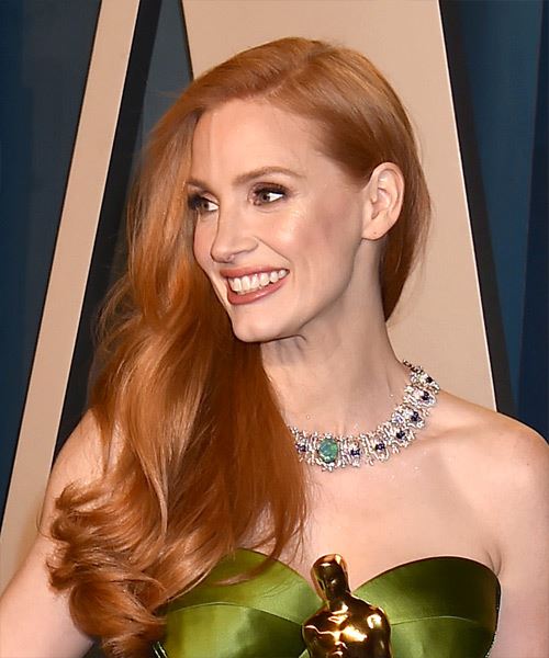 Jessica Chastain Long Straight    Red   with Side Swept Bangs - side view