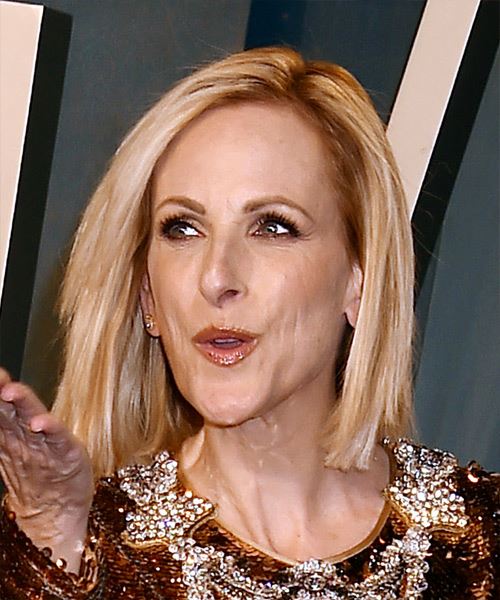 Marlee Matlin Medium Straight    Blonde Bob  with Blunt Cut Bangs  and Light Blonde Highlights - side view