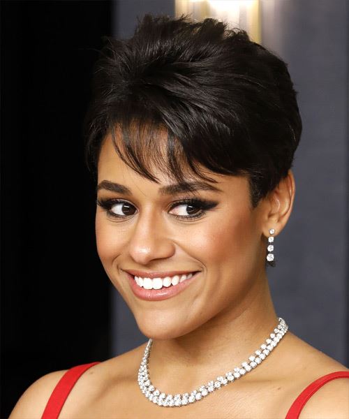Ariana DeBose Layered  Black  Pixie  with Layered Bangs - side view