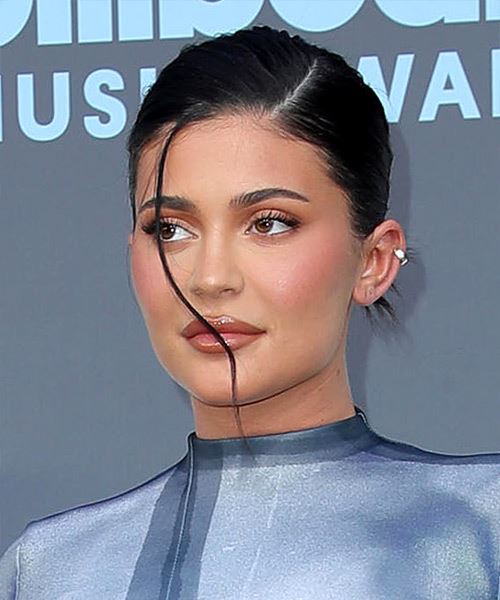Kylie Jenner Long Straight Black Updo Hairstyle