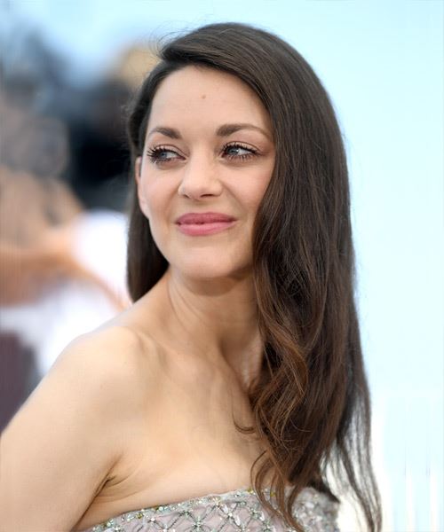 Marion Cotillard Long Straight   Black    with Side Swept Bangs - side view
