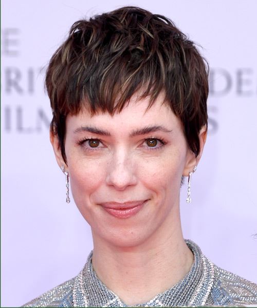 Rebecca Hall Layered  Black  Pixie    with  Blonde Highlights - side view