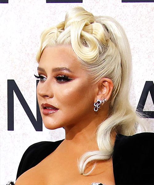 Christina Aguilera Long Curly   White  Half Up Half Down - side view