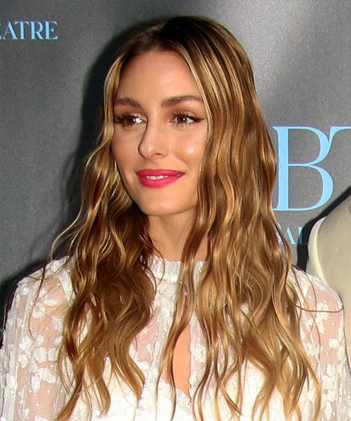 Olivia Palermo Long Wavy    Brunette     with  Blonde Highlights - side view