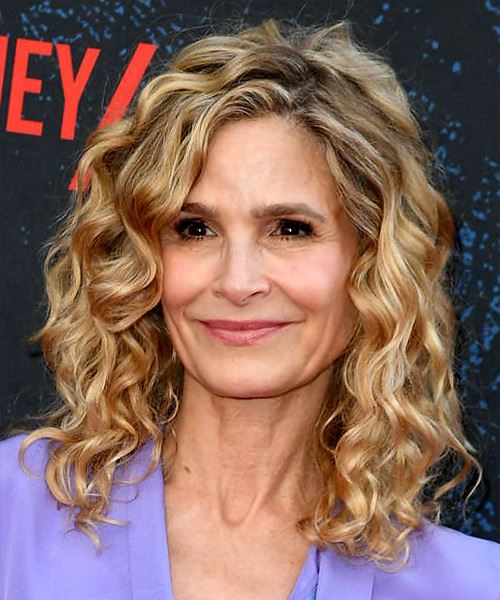Kyra Sedgwick Long Curly Layered  Light Brunette Bob    with Light Blonde Highlights - side view