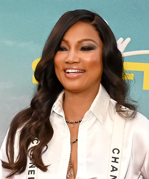 Garcelle Beauvais Long Wavy   Black    with Side Swept Bangs - side view