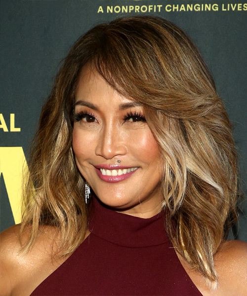 Carrie-Ann Inaba Medium Straight    Brunette     with Light Blonde Highlights - side view