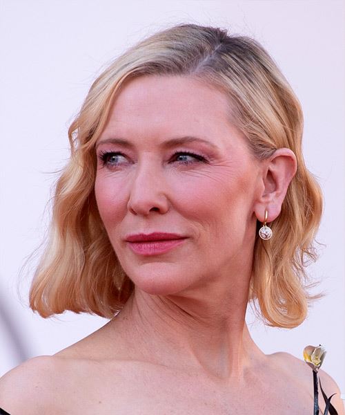 Cate Blanchett Medium Wavy   Light Blonde Bob  with Blunt Cut Bangs - side view